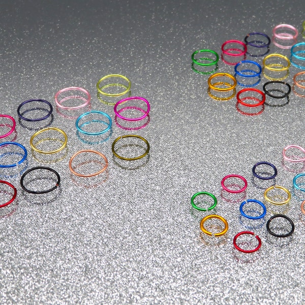 Handmade 20G unisex 6mm 8mm & 10mm colour nose rings in 15 colours, nose hoops, hot pink body jewellery, purple nose ring black septum rings