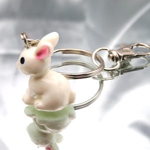 Adorable 3D Bunny Rabbit keyring or bag charm • animal lovers gift idea • unusual gifts • handmade presents • pet lovers keychains image 1
