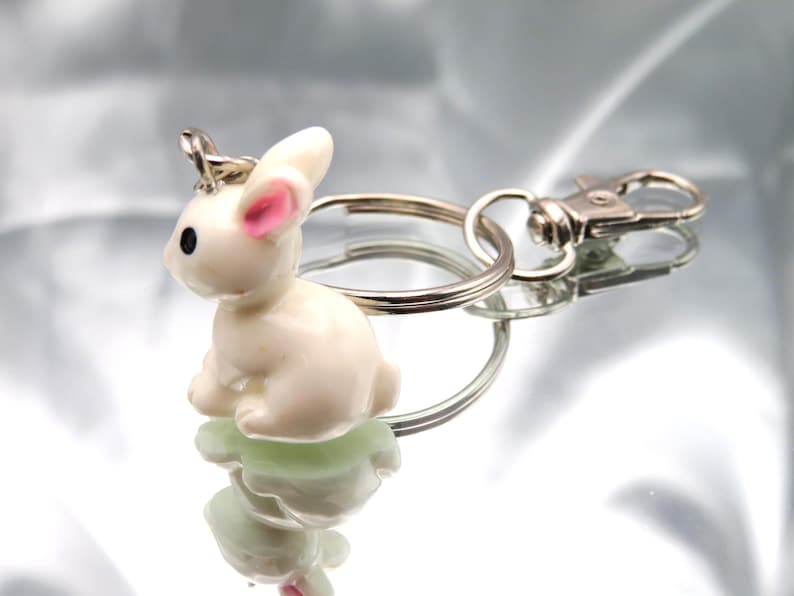 Adorable 3D Bunny Rabbit keyring or bag charm • animal lovers gift idea • unusual gifts • handmade presents • pet lovers keychains image 1