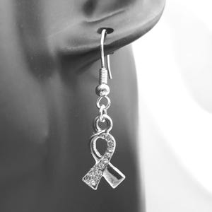 Cubic Zirconia Crystal Ribbon Awareness Earrings: Sterling Silver Symbolic Jewellery