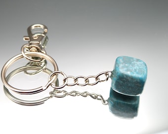 Genuine gemstone keyrings with genuine Shattuckite, Turquoise, Opalite & Blue Goldstone • bag charms • crystal gifts • good luck gift idea
