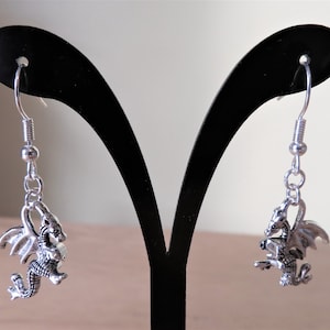 Rare & unusual mystical 3D Dragon charm silver earrings • handmade jewellery • monsters • mythical beasts