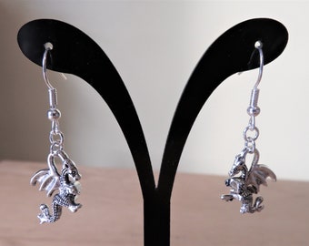 Rare & unusual mystical 3D Dragon charm silver earrings • handmade jewellery • monsters • mythical beasts