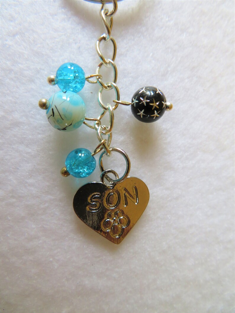 Pretty and Unique Handmade Son Keyring With Blue Turquoise and Black