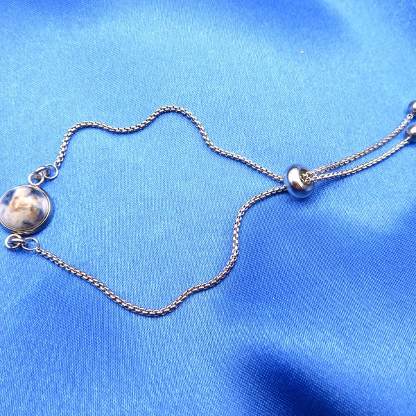 Genuine unique blue white & black Sodalite gemstone box chain adjustable bracelet • handmade jewellery • fits all sizes • Afghanite