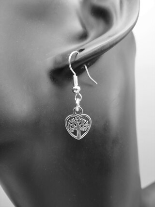 Orecchini A Cuore Albero Della Vita In Argento 925 Con Pietra Portafortuna - Gioiello Sensibile E Regalo Personalizzato Per Donna
