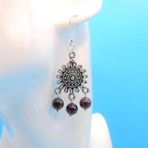 Handmade Red Garnet Sterling Silver Chandelier Earrings: Bohemian Jewelry