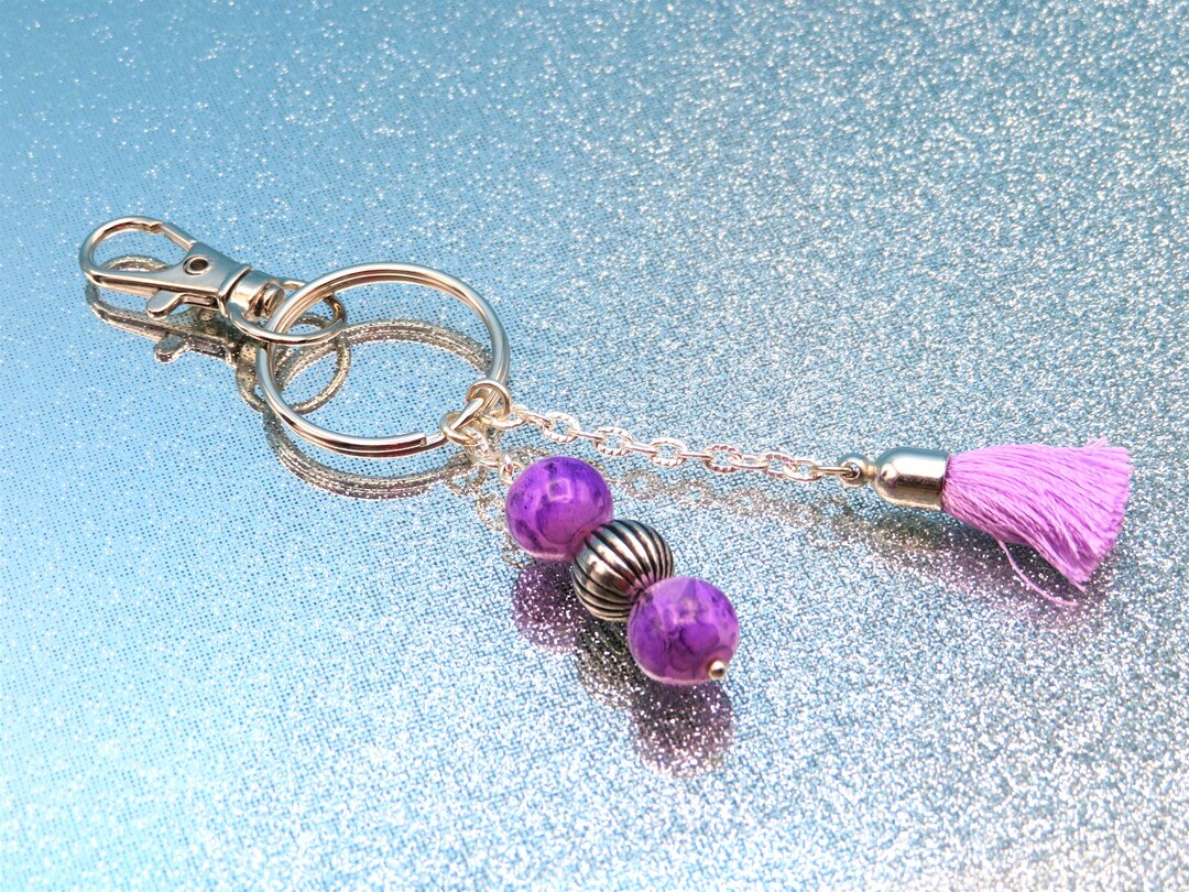 Handmade Purple Beaded Keyring: Violet Tassel Bag Charm - Etsy