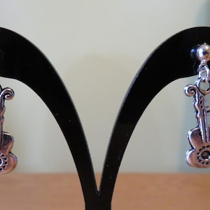 Quirky and unique silver Guitar unisex earrings, handmade jewellery, gifts for musicians, music lovers