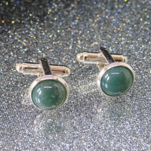 Wonderful silver gemstone cuff links genuine green Aventurine gemstone or brown Indian Agate crystals • gifts for men • wedding accessories