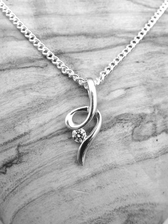 Sterling Silver Swirl Pendant Necklace: Cubic Zirconia  display picture 1