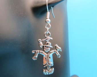 Quirky Scarecrow charm handmade silver earrings • very unusual jewellery • effigy pendant •