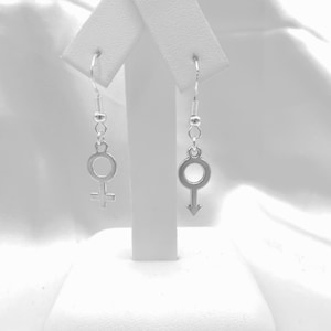 Sterling Silver Gender Symbol FM Earrings: Female and Male, Mix and Match, FF, MF