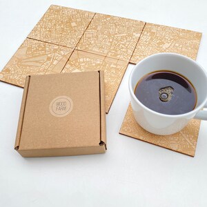 Posavasos de mapas de Londres / Posavasos de madera contrachapada grabada / Grabados / Posavasos regalo / Idea de regalo / Juego de posavasos / Posavasos favoritos de mapas de la ciudad