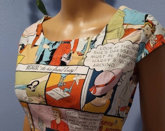 SALE!! Like new Vintage sewing women's cartoon pattern advertisement day ballet Audrey sun dress 40s 50s 60s comic book style