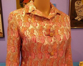 Mod glam 1960s Rose Frank metallic fitted jacket True Vintage coat Bomber Moto jacket mororcycle Coat Women's Unisex XS S M pink red gold