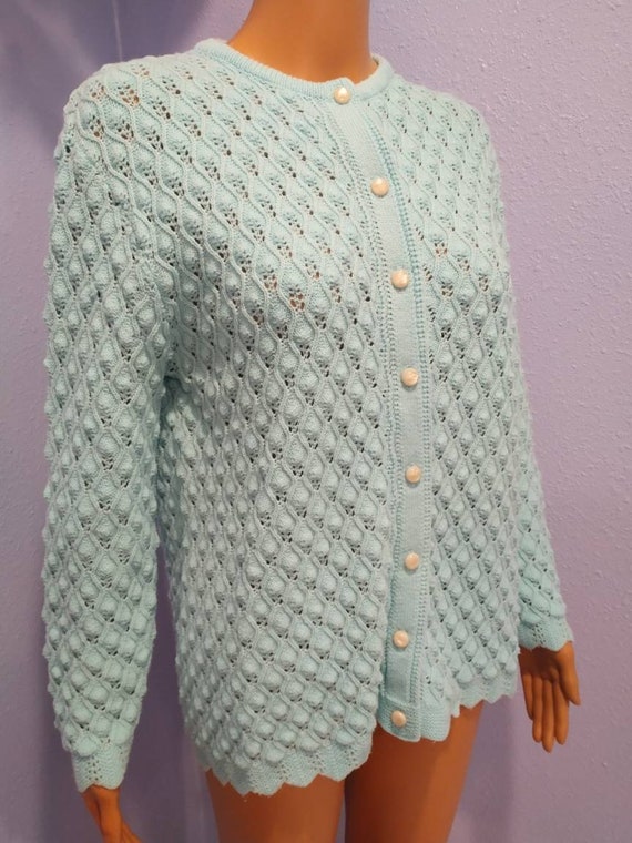 Vintage 50s 60s Textured Cardigan Moonstone Button