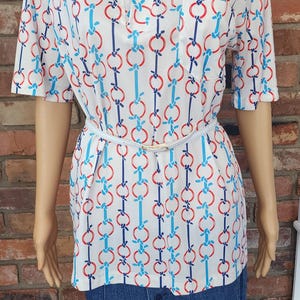 NOS 1970s Sailor Slim silhouette tailored vintage 60s 70s blouse top Michael Bennett XS S M blue white red Nautical themed 1960s unisex