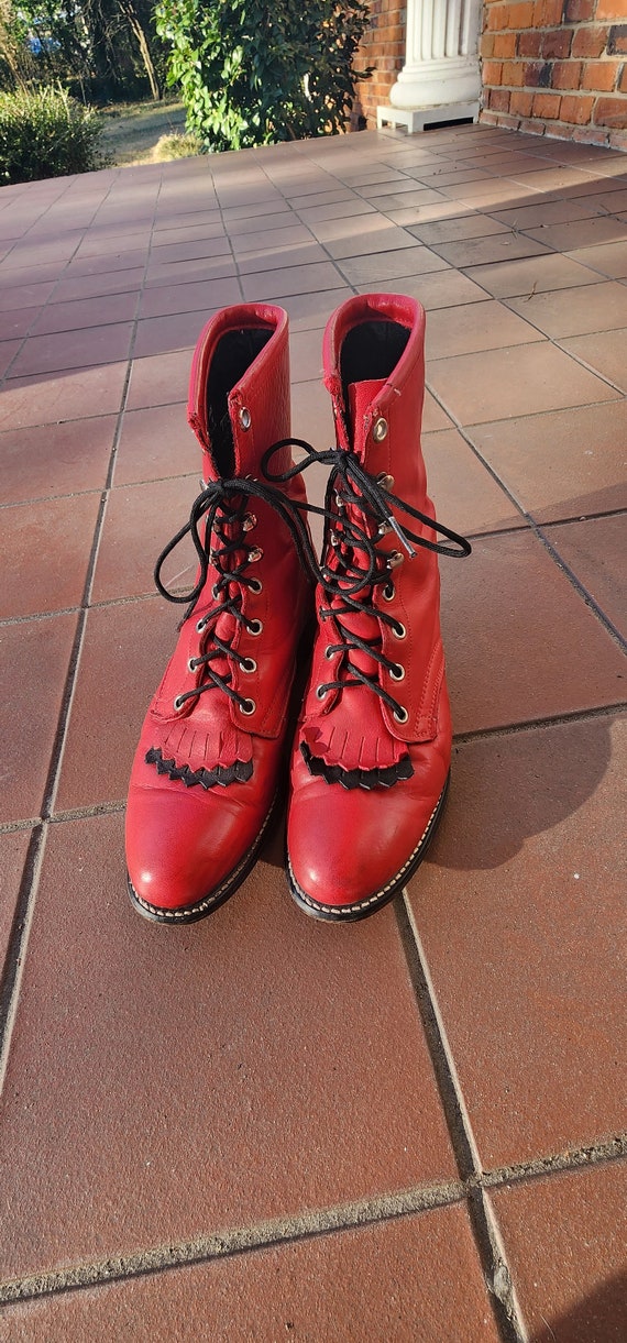 SALE Vintage Red Real BUTTER SOFT Leather Lace up… - image 3
