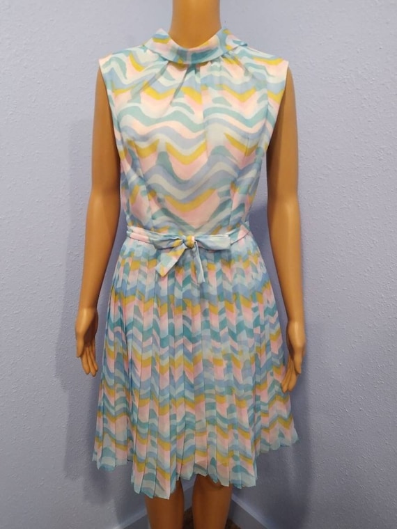 Pastel Chevron Pleated Sherbet Day Easter Tea Dre… - image 1