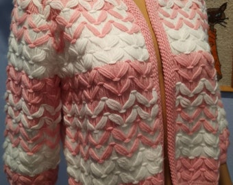 Vintage 50s Joamie Fashions cardigan sweater textured pink and cream sexy secretary cardi Perfect Condition