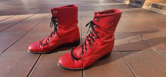 SALE Vintage Red Real BUTTER SOFT Leather Lace up… - image 1