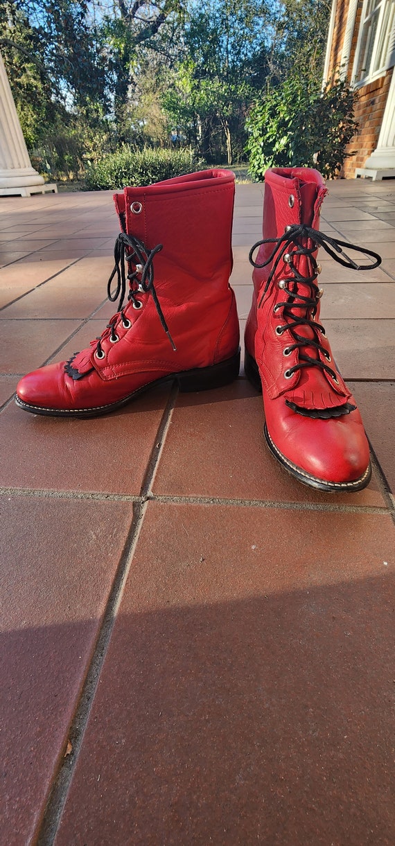 SALE Vintage Red Real BUTTER SOFT Leather Lace up… - image 4