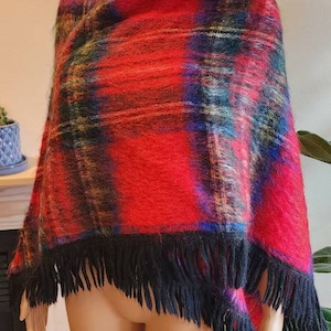 Handmade In Scotland Mohair Cape Andrew Stewart Poncho Asymmetrical Red  Orange Blue Red F Kerry 100% Mohair Jacket Coat heathered