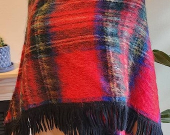 Handmade In Scotland Mohair Cape Andrew Stewart Poncho Asymmetrical Red  Orange Blue Red F Kerry 100% Mohair Jacket Coat heathered