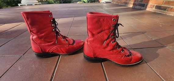 SALE Vintage Red Real BUTTER SOFT Leather Lace up… - image 6