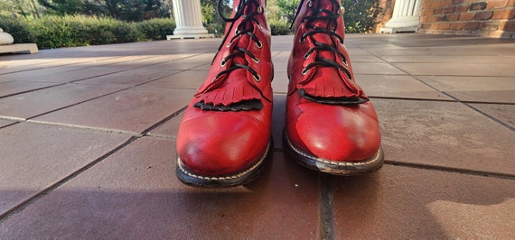 SALE Vintage Red Real BUTTER SOFT Leather Lace up… - image 8