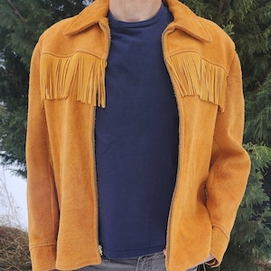 Sale!! Stunning NOS handmade Mint 1970s True vintage Suede Fringe Cowboy Jacket Coat Unisex M L Marlborough Man Sherling Sheepskin Leather