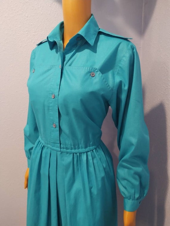 EUC 80s does 50s pleated shirtdress day dress wit… - image 10