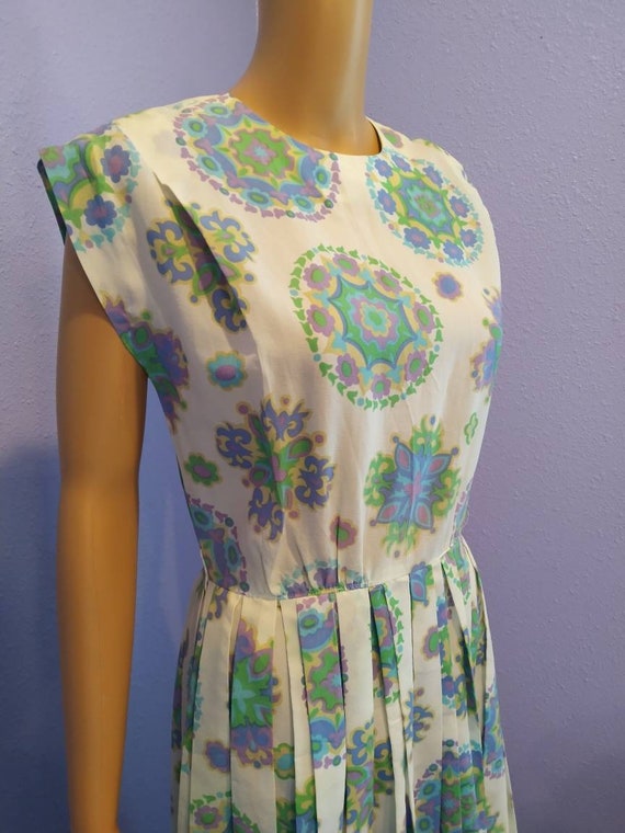 1950s RK Originals Pleated Day Dress S M Abstract… - image 2