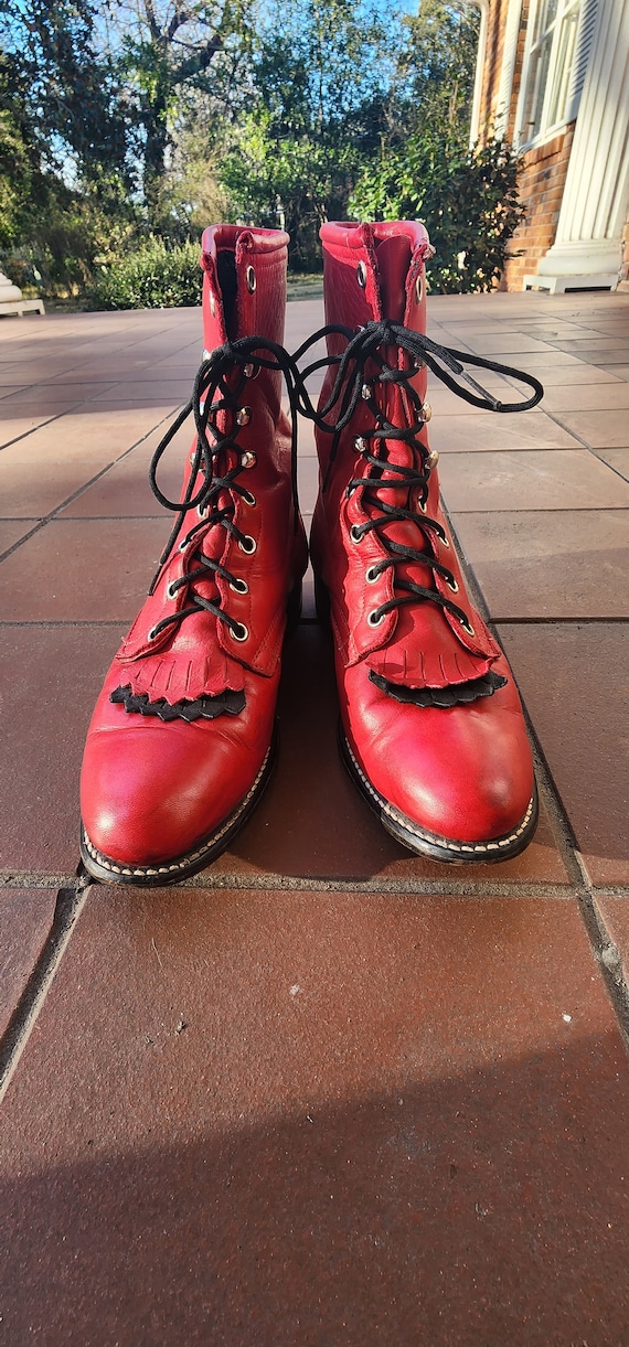 SALE Vintage Red Real BUTTER SOFT Leather Lace up… - image 7