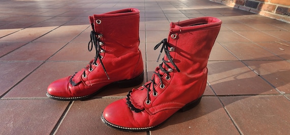 SALE Vintage Red Real BUTTER SOFT Leather Lace up… - image 10