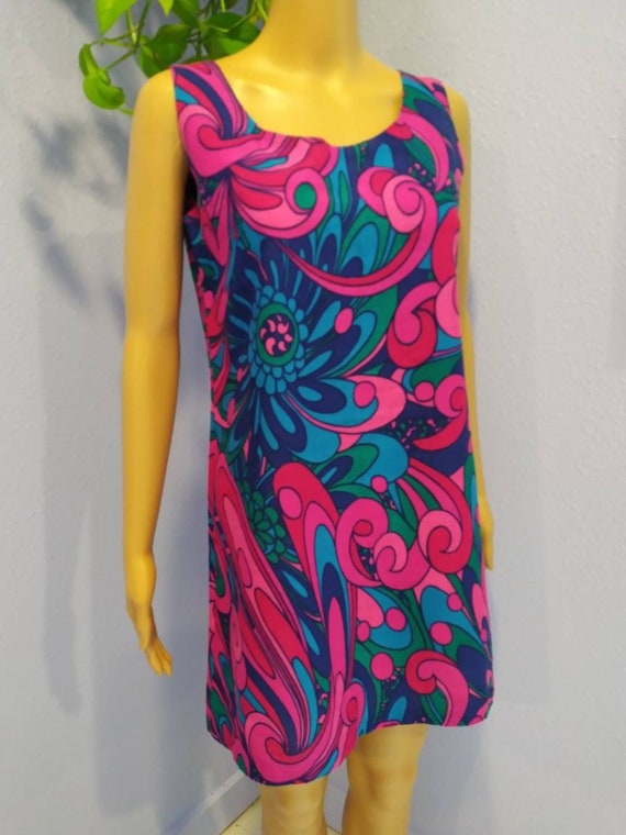 SALE Stunning 1960s Mid shift dress Psychedelic P… - image 2