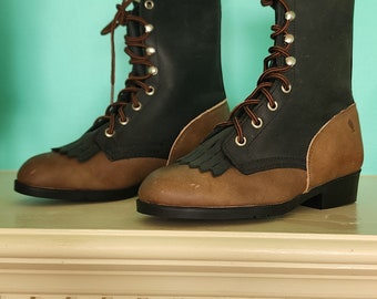Vintage USA Double H Leather PACKER Western Boots Lace up  display picture 2