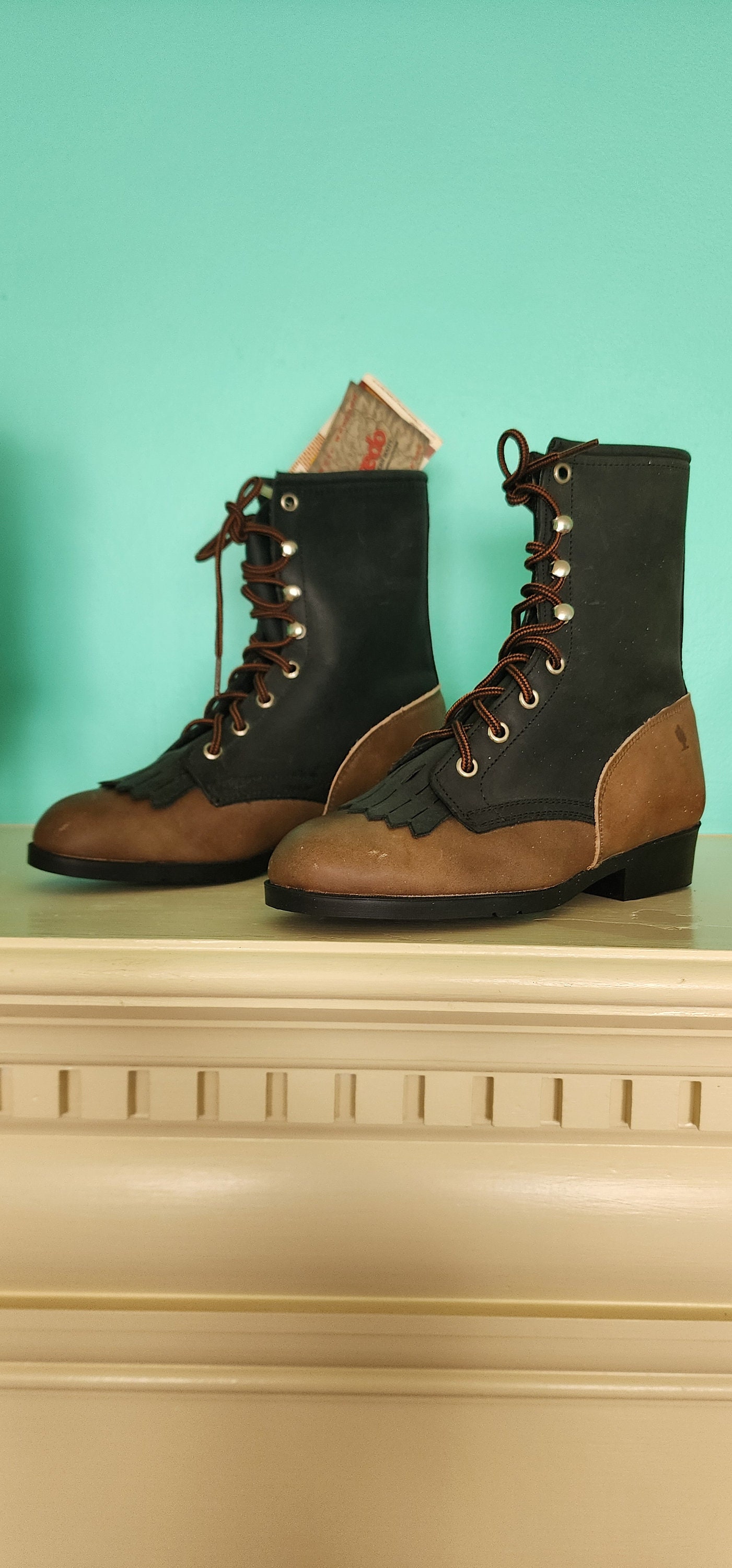 SALE! NWT Real Leather Two Tone Kiltie Boots 5.5M Laredo  display picture 3