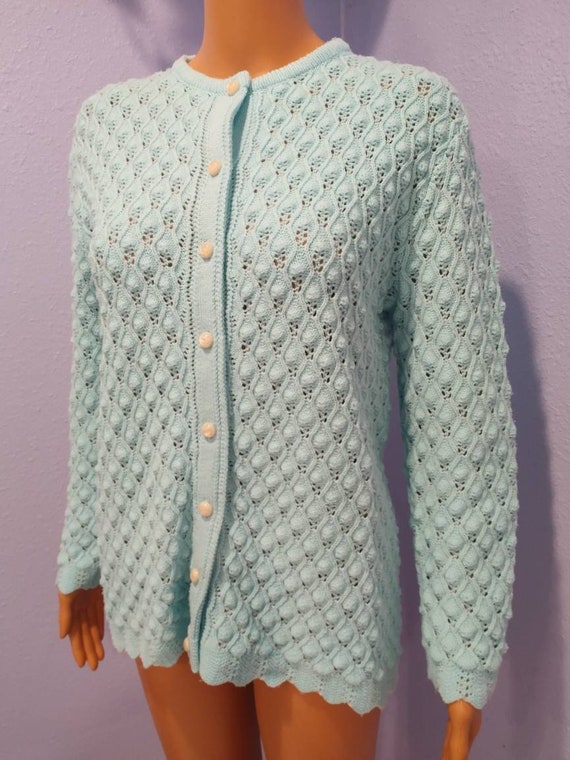 Vintage 50s 60s Textured Cardigan Moonstone Butto… - image 10