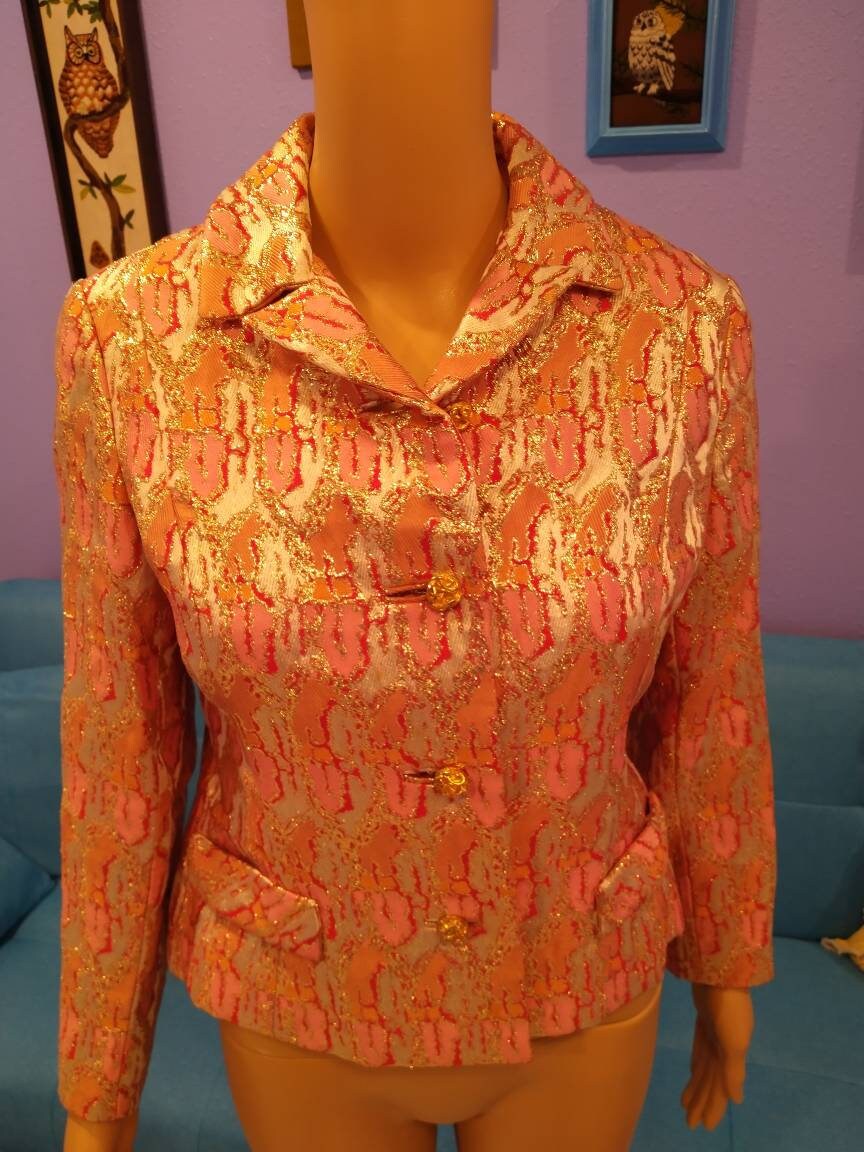 Mod Glam 1960s Rose Frank Metallic Fitted Jacket True Vintage Coat ...