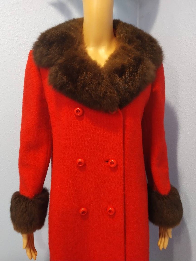 Mint Vintage Real Mink Trim Red Fur Coat with pockets 50s 60s Saks Fifth Avenue 100/% Wool Glamour