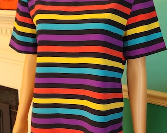 1960s style Mod Jeweltone rainbow colourblock blouse top true vintage from the '70s or '80s