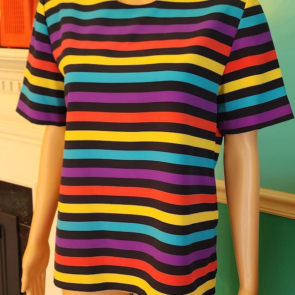 1960s style Mod Jeweltone rainbow colourblock blouse top true vintage from the '70s or '80s