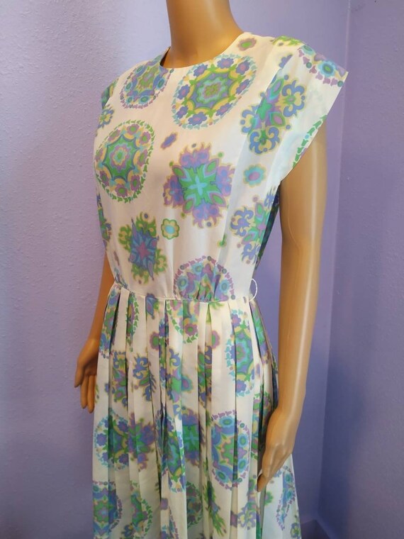 1950s RK Originals Pleated Day Dress S M Abstract… - image 3