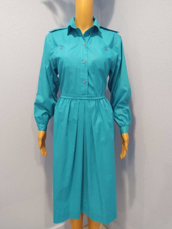 EUC 80s does 50s pleated shirtdress day dress wit… - image 2