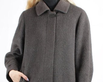 West Germany 1960s Coat Llama Mohair Charcoal Grey