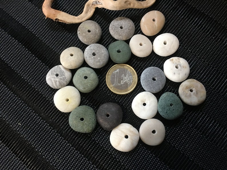x20 Round Center Drilled Beach StoneVarious Colours PebblesSpacersRondelleNatural Stone ideal for jewelry makingGemstoneDIYSupplies