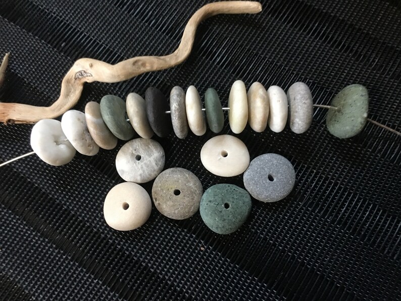 x20 Round Center Drilled Beach StoneVarious Colours PebblesSpacersRondelleNatural Stone ideal for jewelry makingGemstoneDIYSupplies