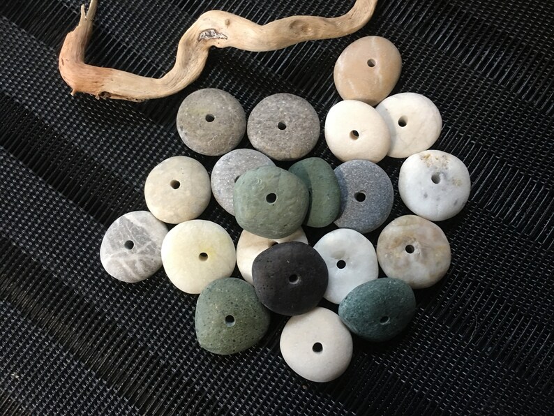 x20 Round Center Drilled Beach StoneVarious Colours PebblesSpacersRondelleNatural Stone ideal for jewelry makingGemstoneDIYSupplies